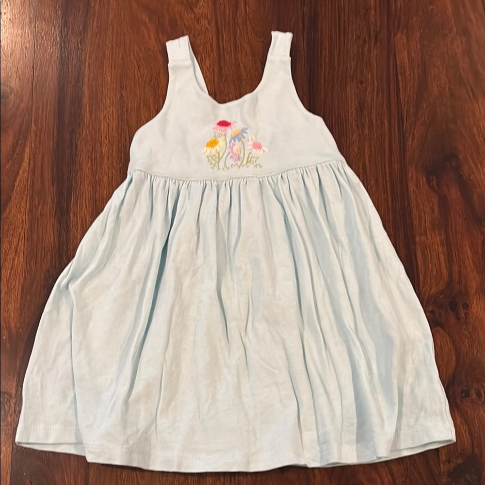 Squiggles by Charlie 6 Light Blue and White Stripe Dress w/ Embroidered Flowers